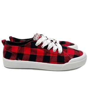 Sugar Festival Canvas Sneaker Buffalo Plaid Red and Black Size 7.5